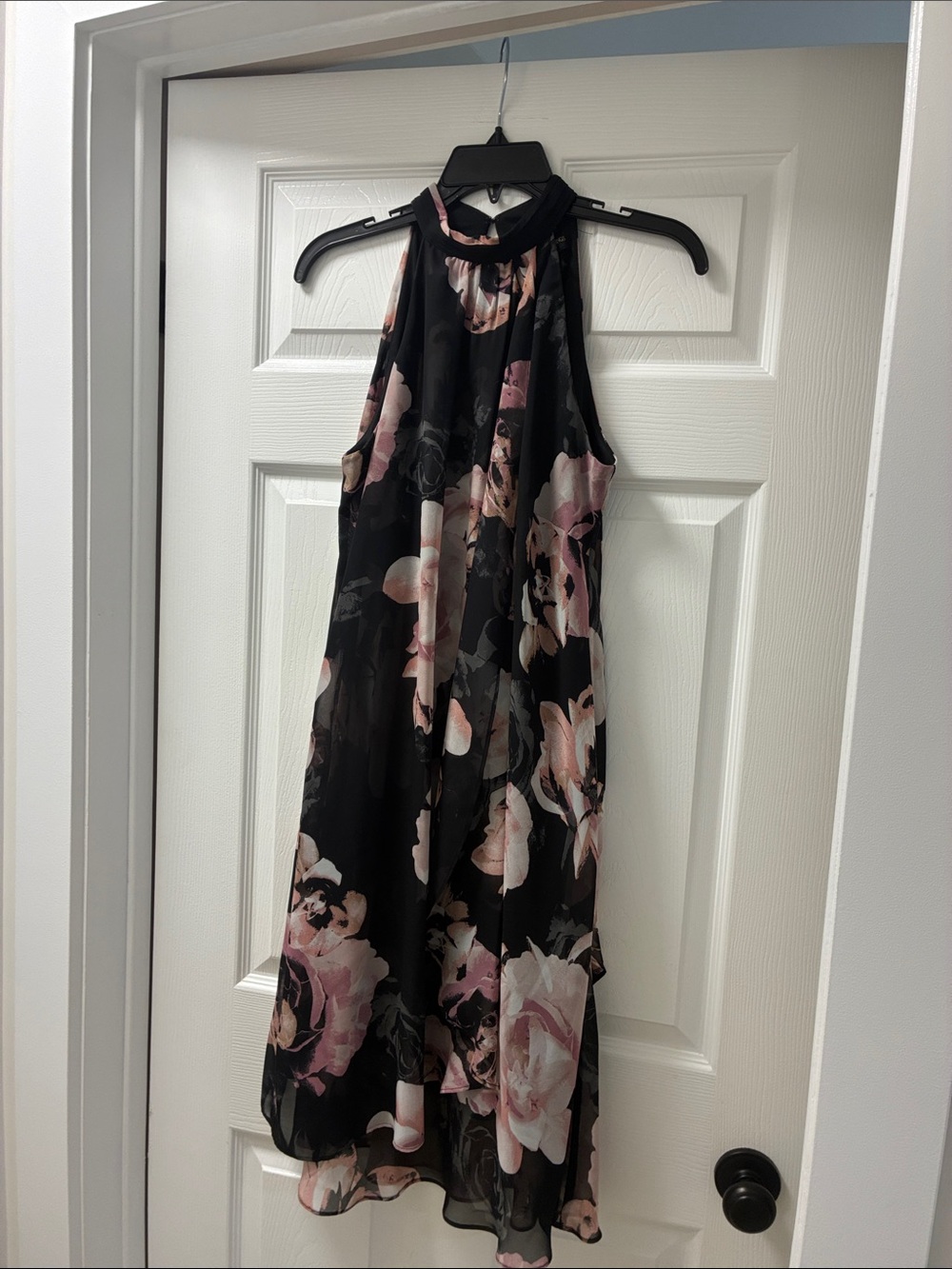Black Halter High-Low Dress with Pink Floral Print